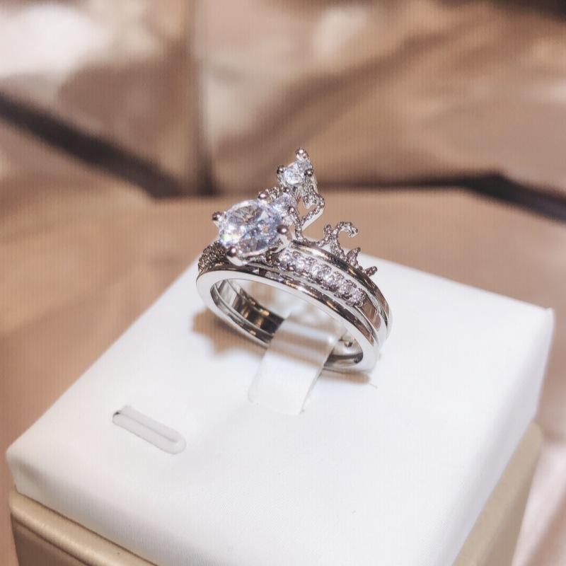 

Белая медь Ручные украшения Кольцо Двухслойная корона Женское Комбинированное кольцо из 2 частей Европейский и американский стиль Ювелирные изделия No. 6