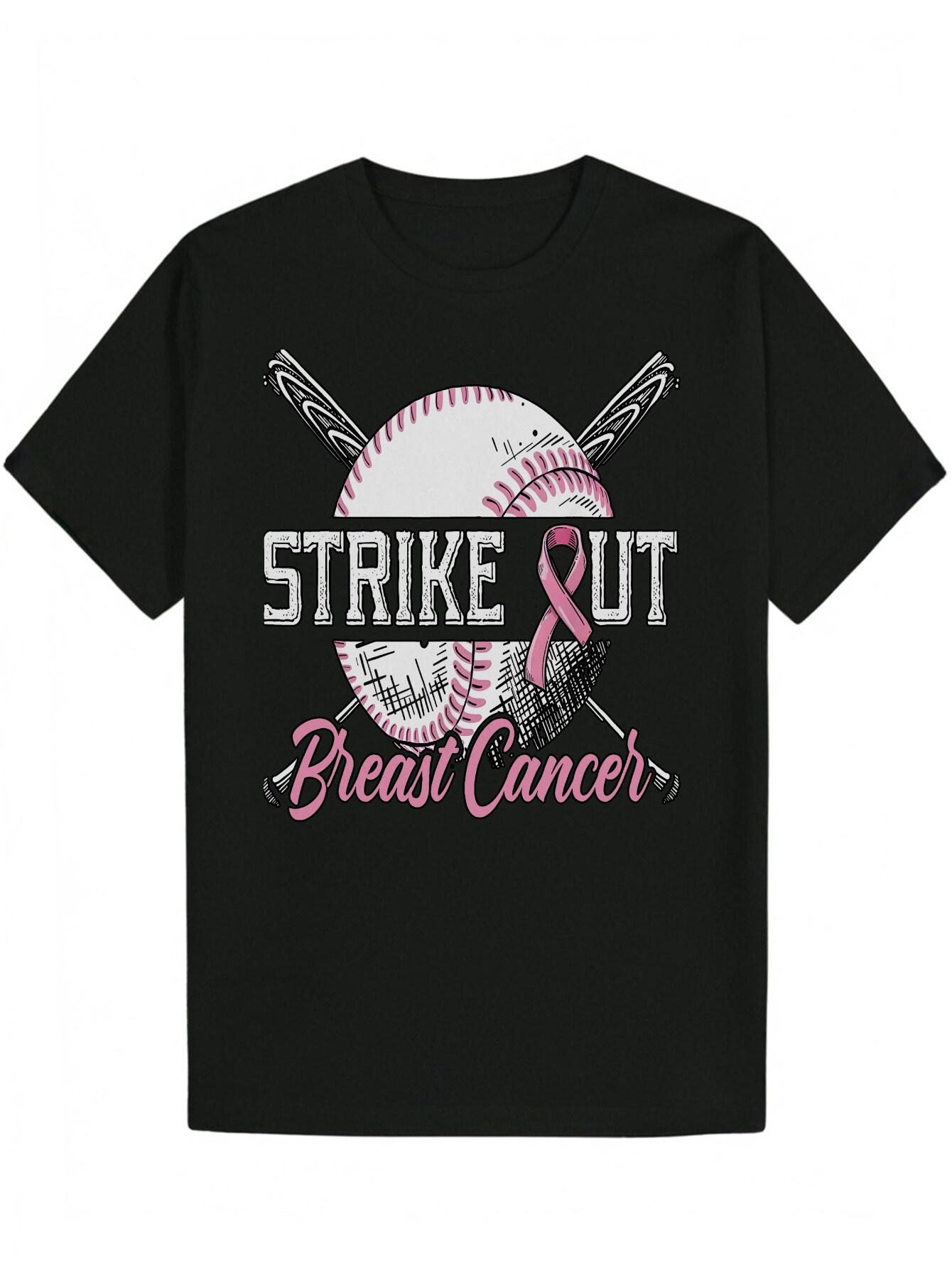 Crew Neck Polyester T-shirt with  Strike Out Breast Cancer  Graphic Design XXL