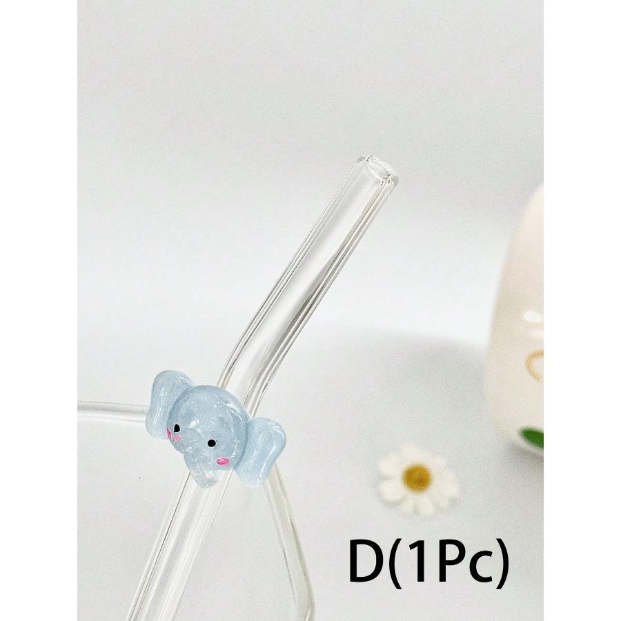 Glass Straws with Animal Charms, Clear Bend Reusable Drinking Straw, for Cold Drinks, Milk Tea, Coffee, Juice, Smoothies, Kitchens, Restaurants