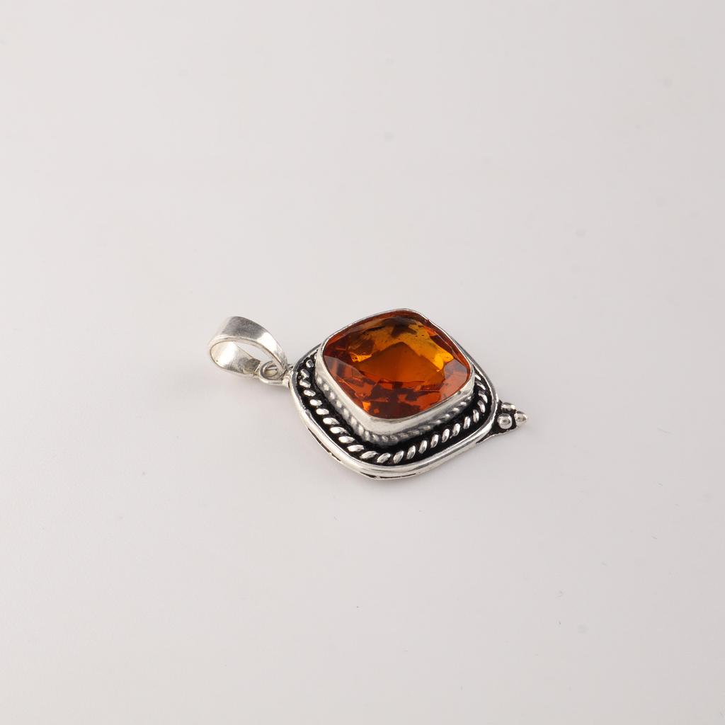 Citrine Gemstone 925 Sterling Silver Handcrafted Pendant 1.2" , Daily Wear Oxidize Jewelry For Her APP-5-4