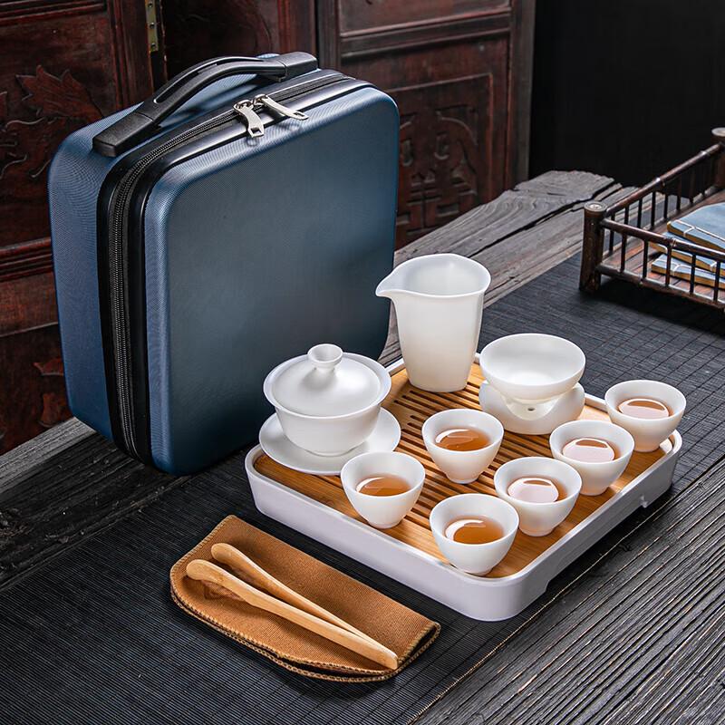 Tuopai 10-Piece Mutton Fat Jade Porcelain Xishi Travel Tea Set