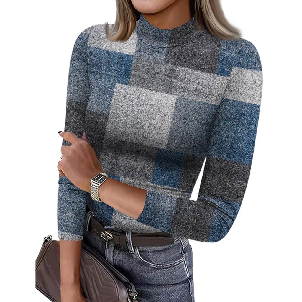 Damen Slim Bottom T-Shirt Mode Lässig Farbverlauf Druck Rundhals Pullover 3/4 Ärmel Top