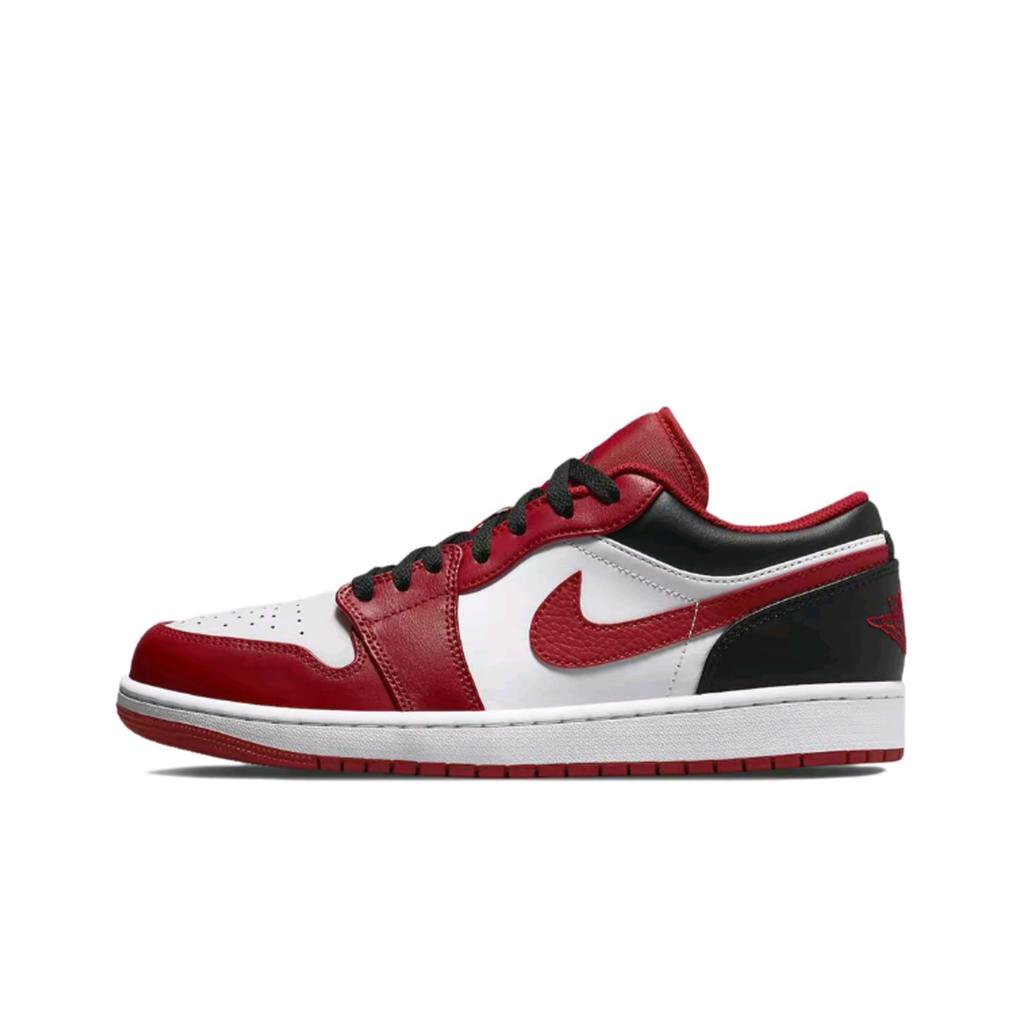 Jordan Air Jordan 1 Slip Resistant Abrasion Resistant Low top Vintage Basketball Shoes Unisex White Red Gold 553558-163(Team619-)