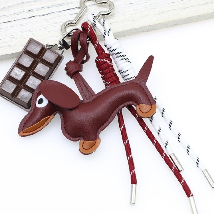 Fashion Keyholders Sausage Dog Keychain Chocolate Keyrings Creative Bag Charm PU Keychain Braided Rope Bag Pendant
