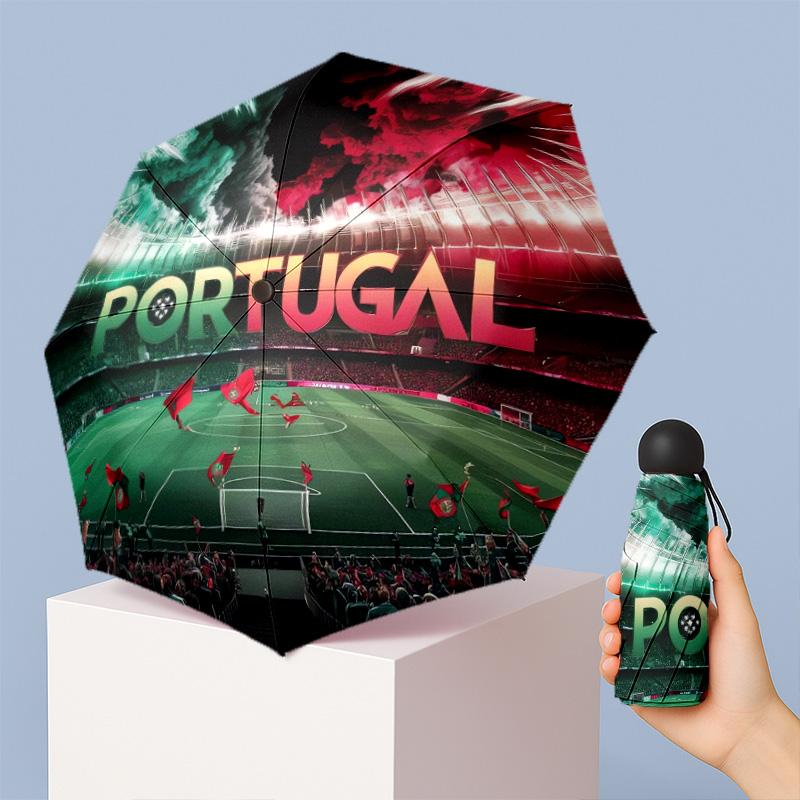 Portugal national football team Pattern Printed Mini 5 Folds 8 Ribs Compact Umbrella Windproof Waterproof Lightweight Portable Folding