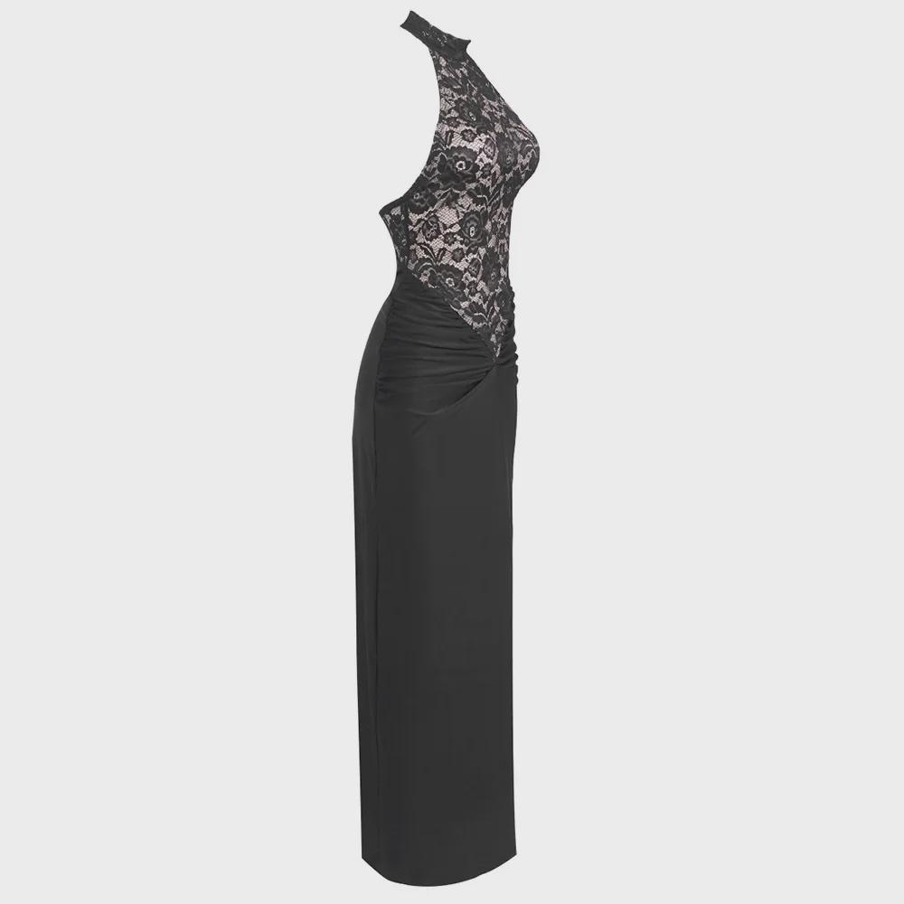 European and American Black Lace Hollow Backless Sleeveless Dress - Breathable, Slim, Sexy