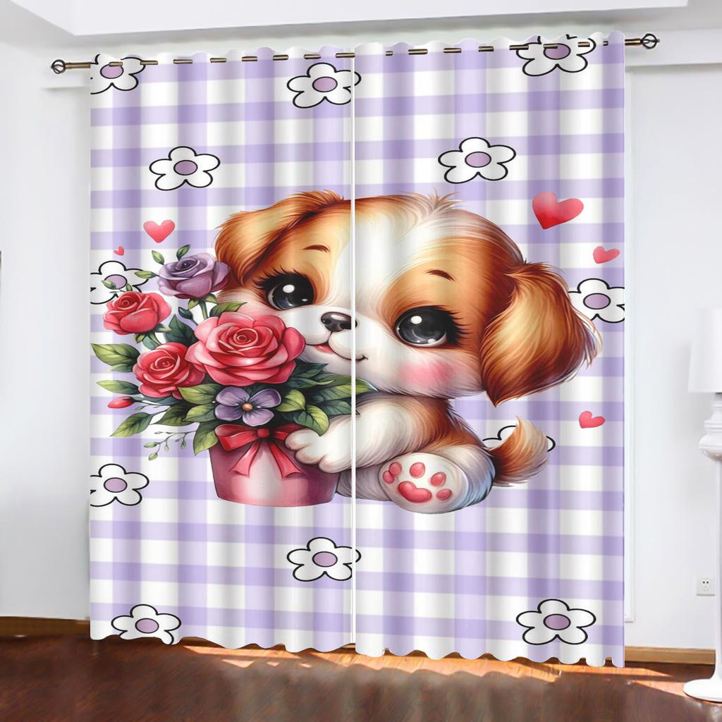 Dog Curtains Home Decor Dustproof Cute Cartoon Bedroom Cartoon Curtain Window Animation Children Print Decoration