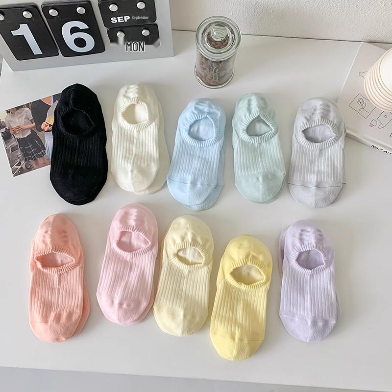 Zhuji Women's Non-Slip Low-Cut Smiley Face Socks - Invisible Heel-Proof Macaron Color Series