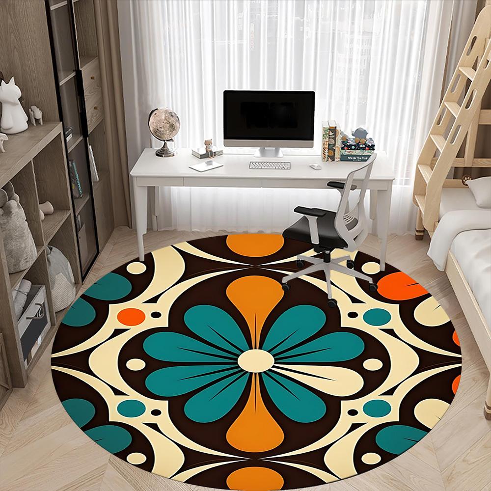 1PC Floral Pattern Office Round Area Rug, Mat Suitable For Office, Under Office Chairs Bedroom Living Room Home Decor, Room Deco