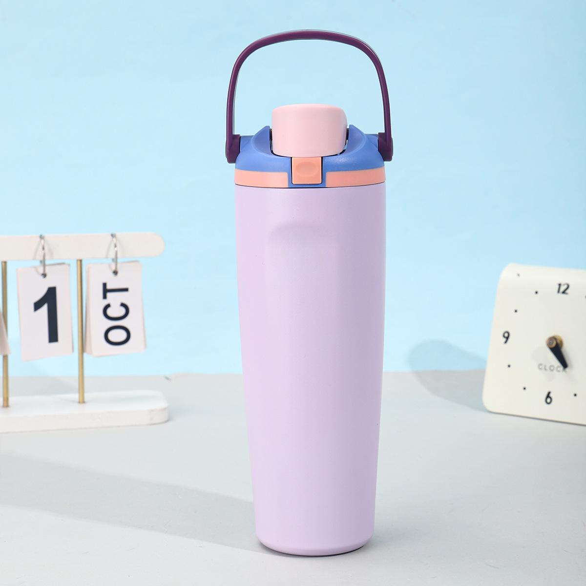 

30oz Double-Wall Stainless Steel Water Bottle with Straw - Portable, Outdoor, Sport Thermos Cup 30oz светло-фиолетовый