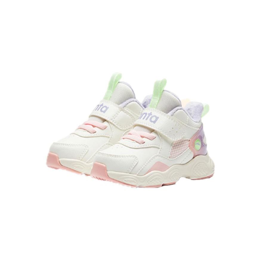 Anta Kids Velcro Non-Slip Warm Low-Top Walking Shoes Baby Shoes White Purple 322340062-1