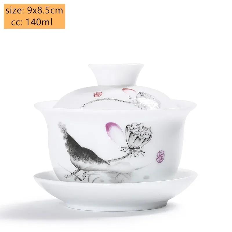Jingdezhen White Porcelain Gaiwan Tea Cup Blue and White Porcelain Tea Maker Ceramic Handpainted Tea Bowl Tea Set Supplies