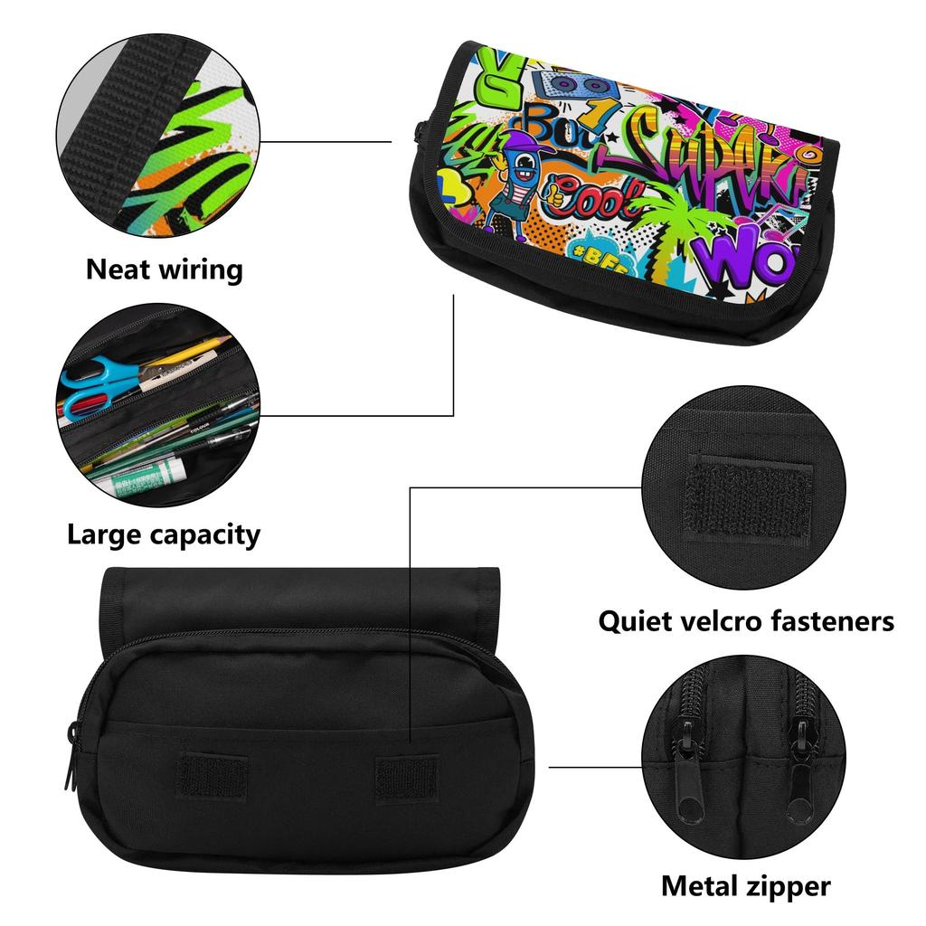 Pencil Bag Extra Large Capacity 300D Polyester Zipper Closure with Two Compartments for Pens Ruler Scissors Students for Students