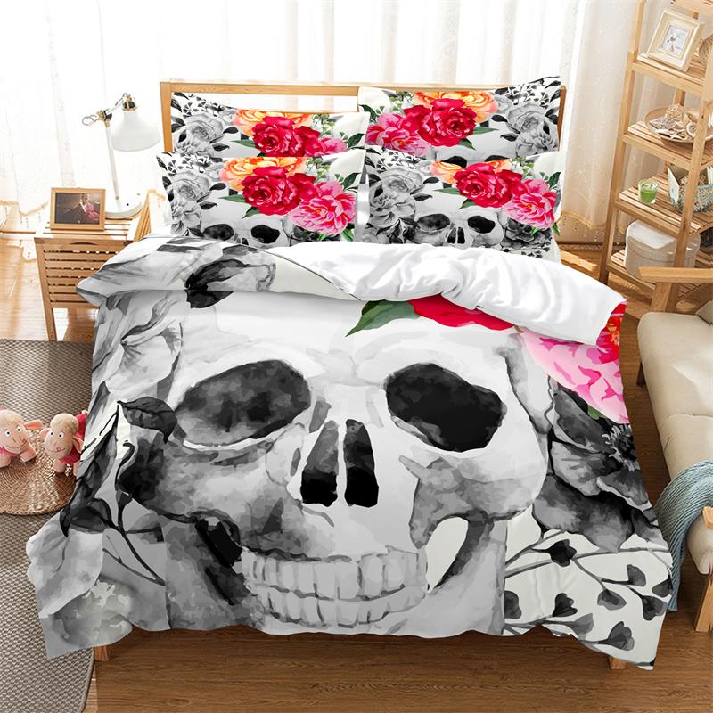 

Gothic Comforter Cover Sets Print Halloween Skull Duvet Set King Black White Decorative 3 Piece Bedding Set With Pillow Shams EU single(135x200cm)