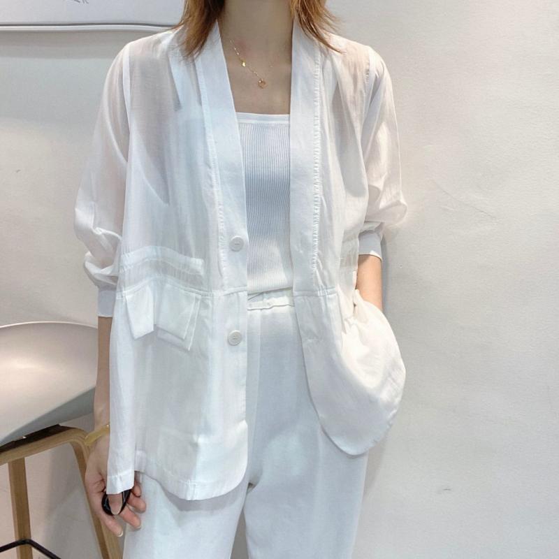 

Women Blazers Sun-proof Summer Sheer Fashion Casual Korean Style Breathable Cozy All-match Outerwear Elegant Female Office New 3XL білий