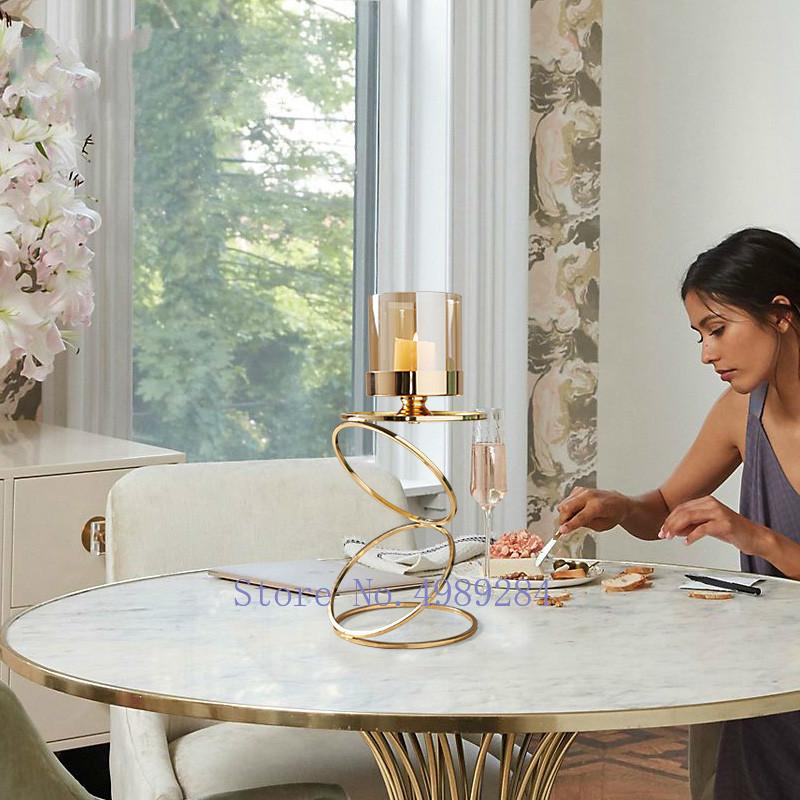 Nordic Creative Retro Gold Candlestick Decorative Ornaments Glass Candle Holders Modern Home Wedding Decoration Christmas