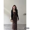 Pure desire style sexy vest suspender leopard print dress women's 2026 summer new waist thin hip long skirt