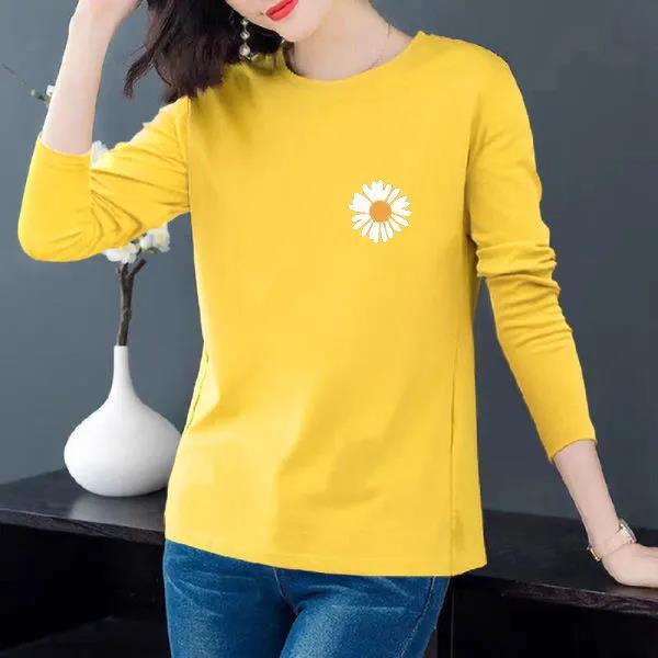 Spring Daisy Print T-shirt Long Sleeve Pullover Boutique Bottoming Shirt Casual Loose Shirt Women