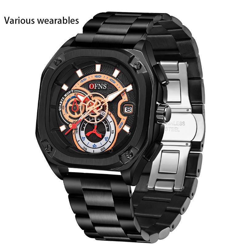 

Новые квадратные мужские кварцевые часы с флуоресцентным модным календарем водонепроницаемые кварцевые часы