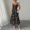 Women Sleeveless Square Neck Floral Print Maxi Dress Casual Loose Fit Long Sundress Lightweight Summer Wear