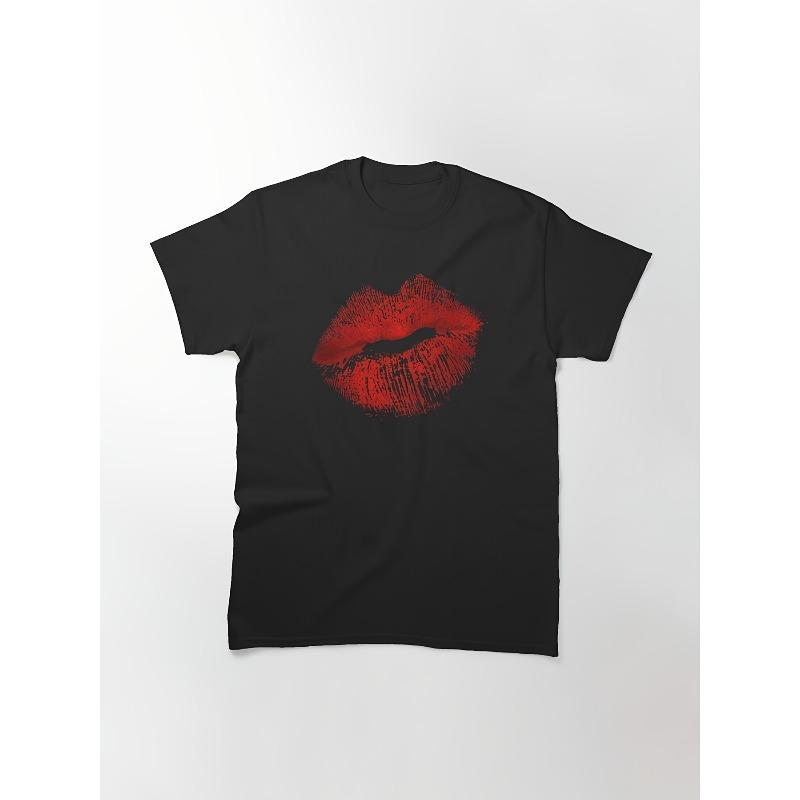 Valentines Day Unisex Cotton Tshirt Unisexs and Womens Lip Flower Pattern Summer New Casual Fashion Tshirt S