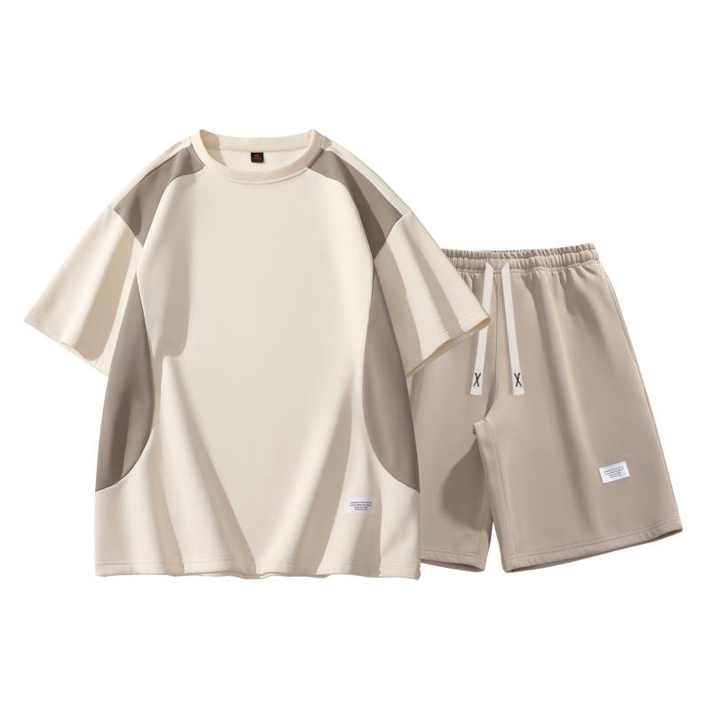 Men's Summer Set: Color Block Short-sleeve T-shirt & Mid-length Shorts, Casual Loose Fit Sports Two-piece