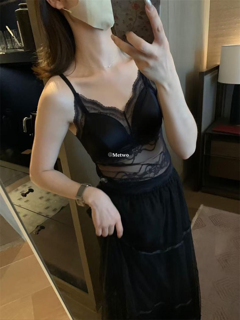 Gorgeous 3-Color Satin Lace Trim V-Neck Camisole with Chest Pads and Stunning Back Design One Size