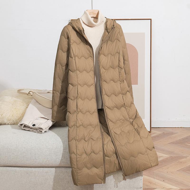 Women's Lightweight Plus Size Hooded Down Coat - Long, Warm, Loose-Fit for Middle-Aged/Elderly Winter Wear