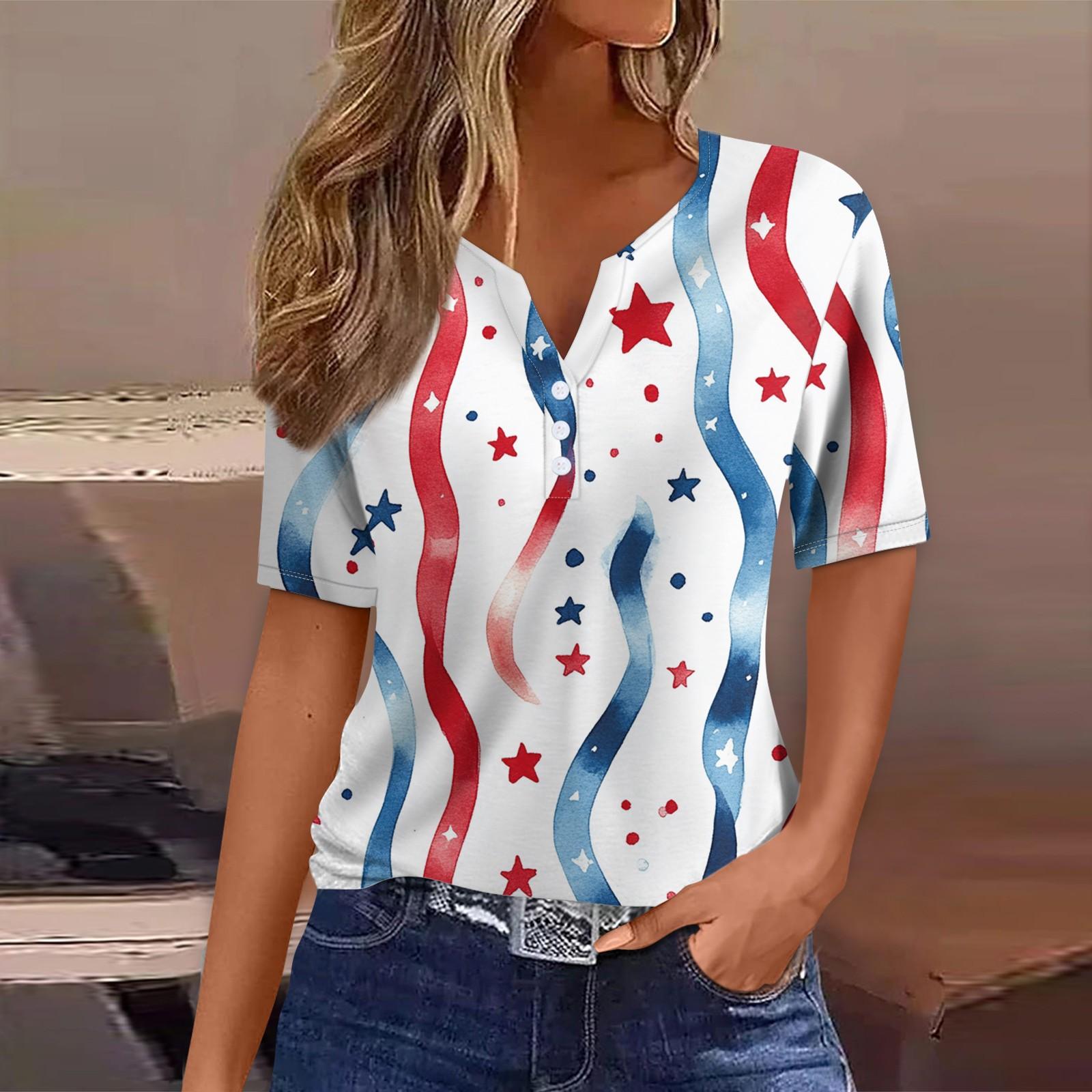 

Жен. Футболка Футболка С принтом Пуговицы С короткими рукавами Повседневные Выходные Мода Классический V-образный вырез Обычный Верх L красный