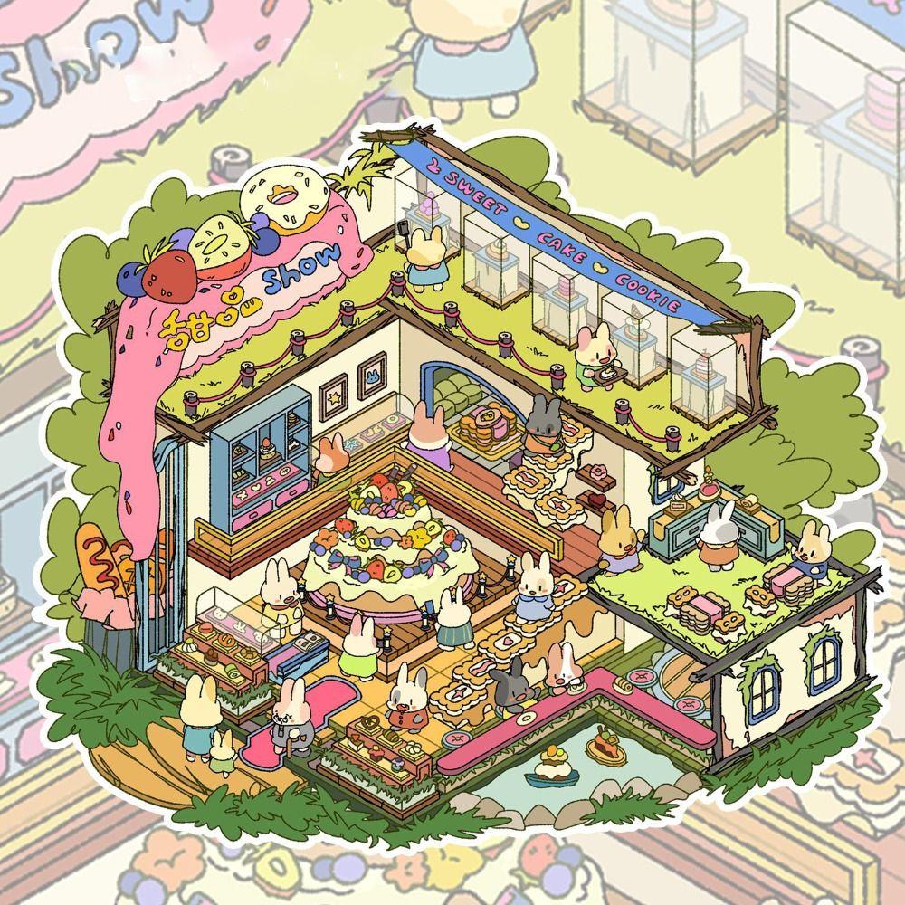 Stacking Pasting 3D Landscape Sticker PET Cabin Scene Sticker Splicing Diary Stickers Kids Toy