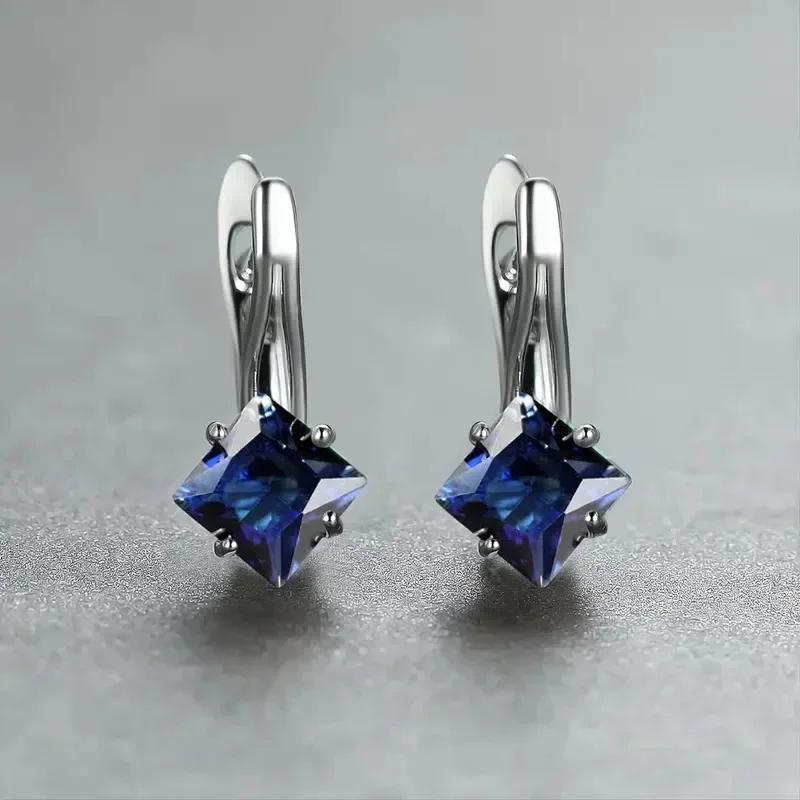 Royal Blue Zircon Oval Earrings Fashionable High-End Design Accessories for Banquets Personalized Simple Zircon