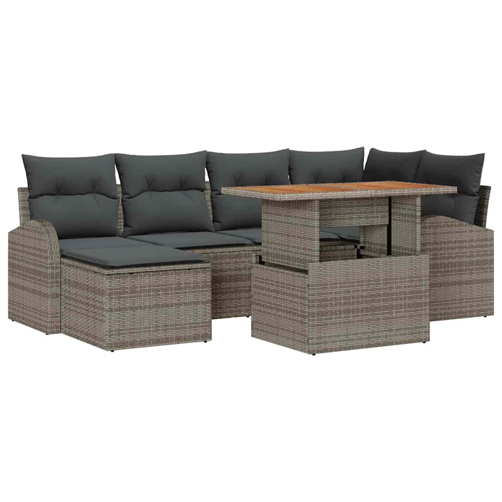 Garden Sofa Set with Storage 7 Pcs Grey Poly Rattan