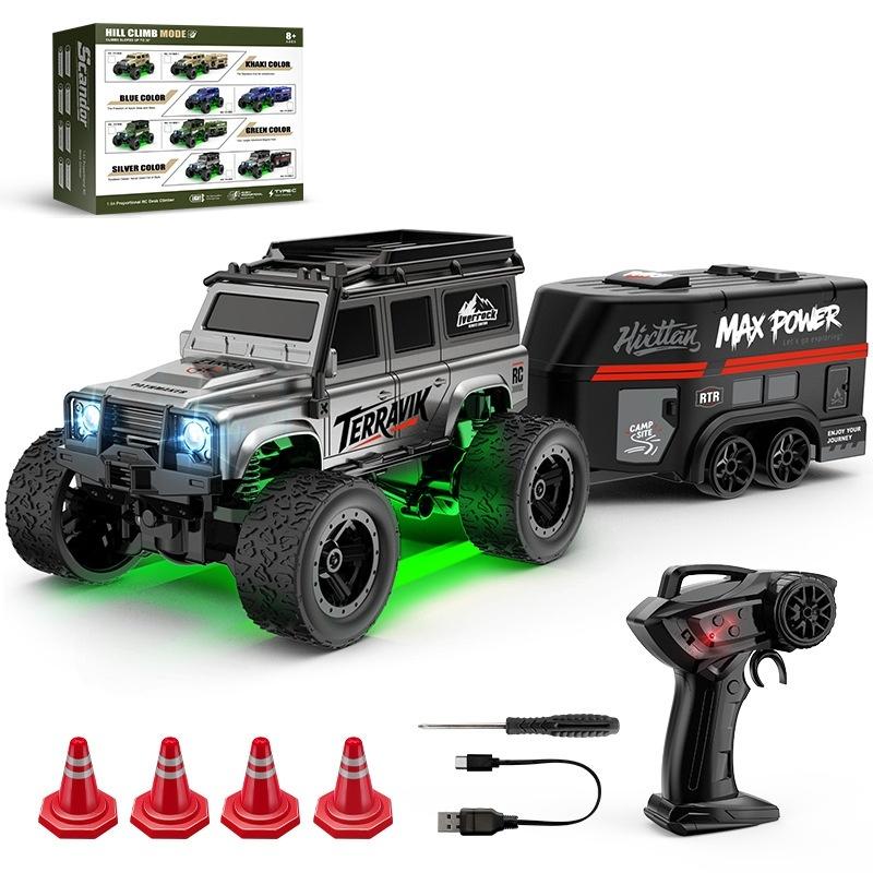1:64 Scale Rc Off Road Climbing Car Led Lights Proportional Remote Control Type C Rechargeable Trailer Diy Stickers Gift Toy