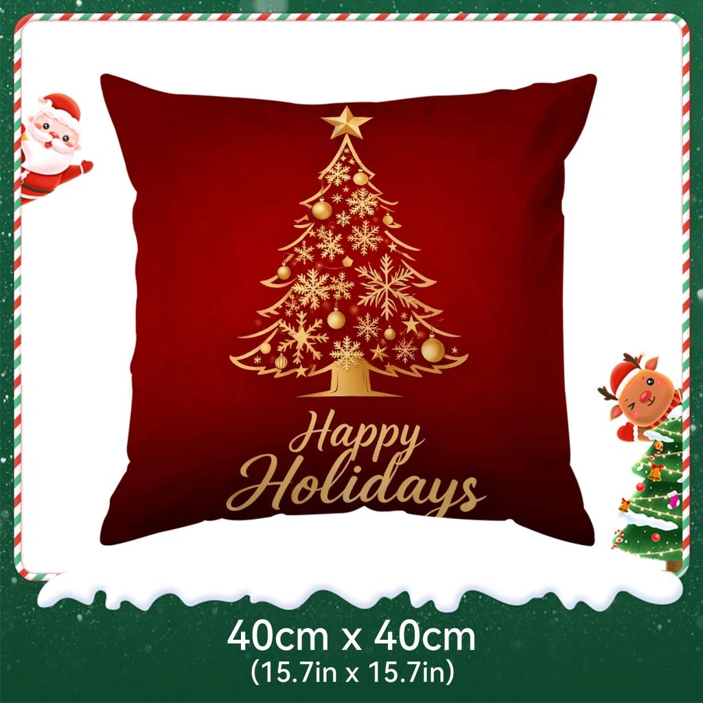 Gilt Red Christmas Design Cushions Pillowcase Polyester Cushion Cover Throw Pillow Pillowcover Home Car Sofa Decor