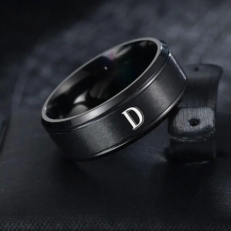 1pc Fashion 26 English Letters Ring With Double Beveled Edges, Men's Stainless Steel Ring