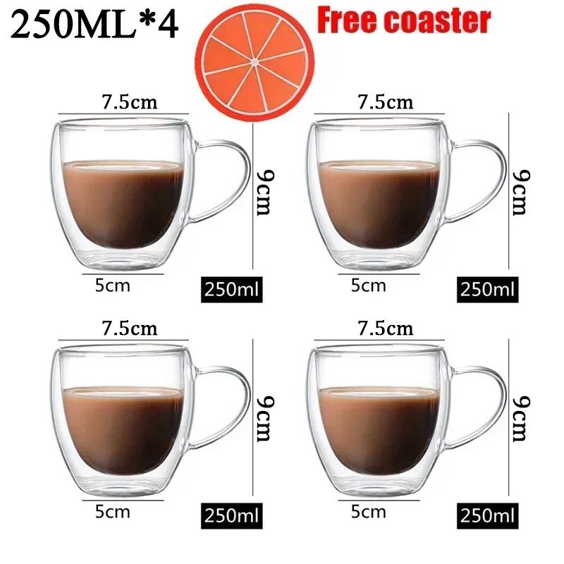 2-6pcs Double-layer Wall Transparent Cup Coffee Milk Drink Mug High Borosilicate Glass Drinkware Heat Resistant Household Office