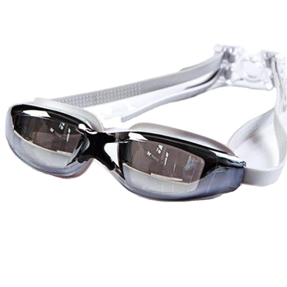 Adult Swim Glasses Anti-Fog Silicone Swimming Pool Goggles with Adjustable PC Lens and Mirrored Diopter Black Color