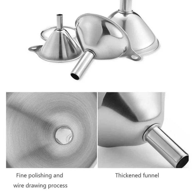 Stainless Steel Kitchen Funnel Set with Cleaning Brush for Transferring Honey Beverages Essential Oils and Other Liquids
