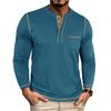 Men Vintage Contrast Color Crew Neck Long Sleeve Pocket Casual Henley T Shirt