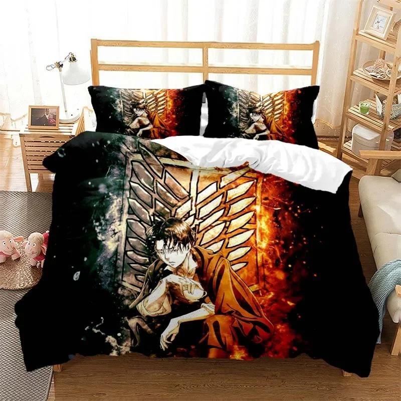 3D Printed Attack On Titan AOT Bedding Set Anime Eren Yeager Duvet Cover Double Twin Full Queen King Adult Kids Bedclothes Quilt