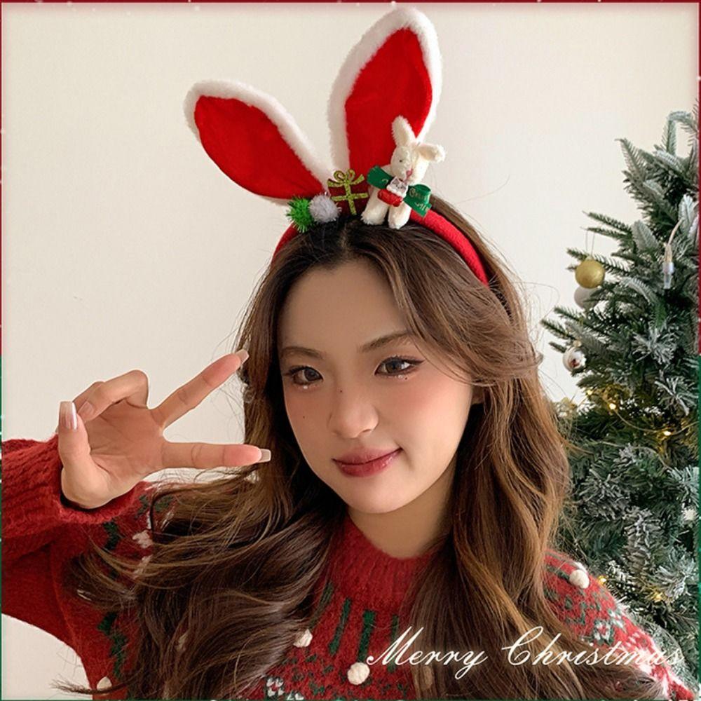 Santa Christmas Headband Elk Hair Hoop Plush Bow Red Hair Band  Christmas Decoration