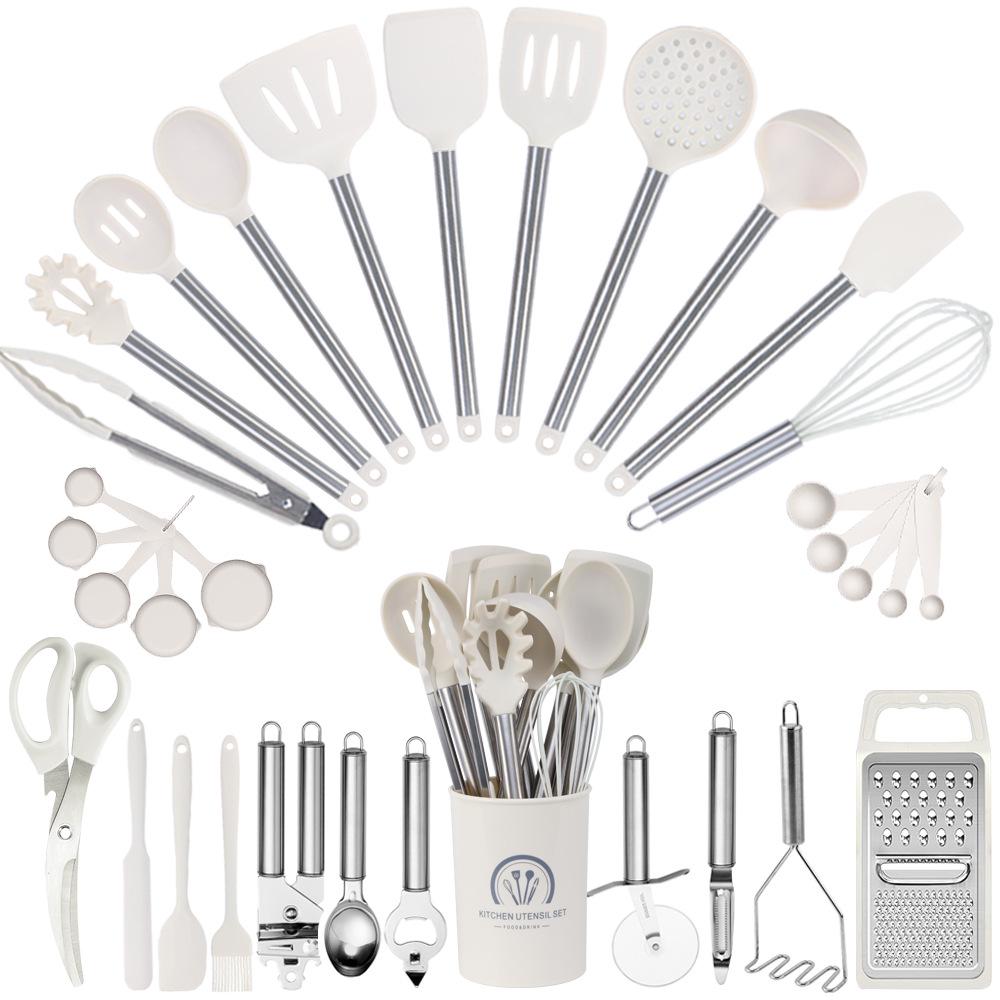33-Piece High-Temp Resistant Silicone Utensil Set with Non-Stick Spatula & Stainless Steel Cutlery