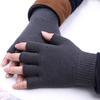 Winter Warm Knitted Half Finger Gloves Unisex Women Men's Solid Black Gray Fingerless Stretchy Elastic Mittens