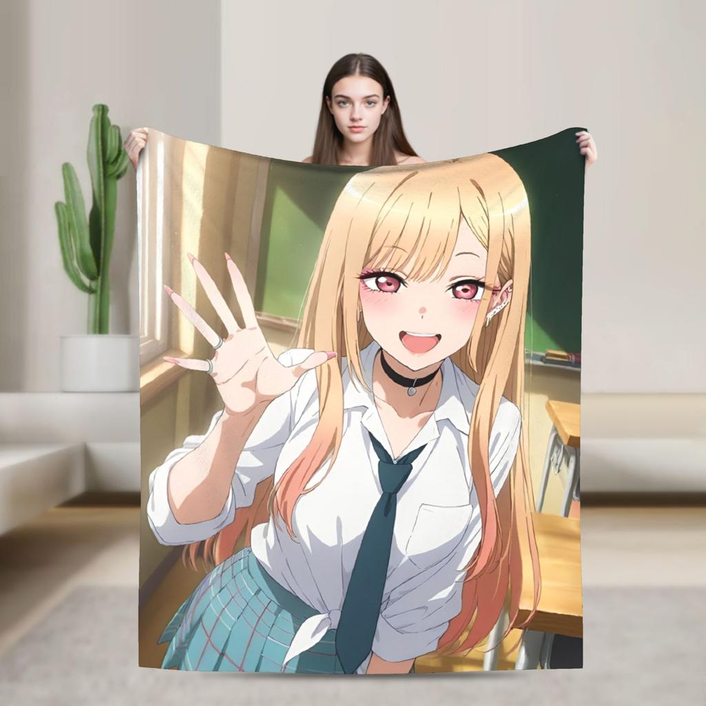 Kitagawa Marin My Dress-Up Darling Blankets Anime Flannel Funny Breathable Throw Blankets Bedding Lounge Spring/Autumn Office