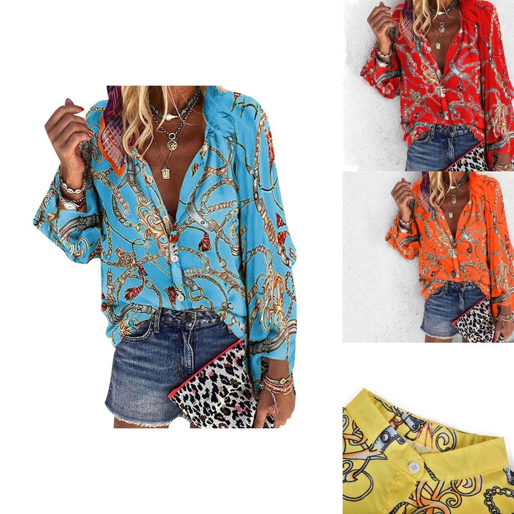 Stylish Ladies Casual Chain Print Long Sleeve Blouse For Office Wear