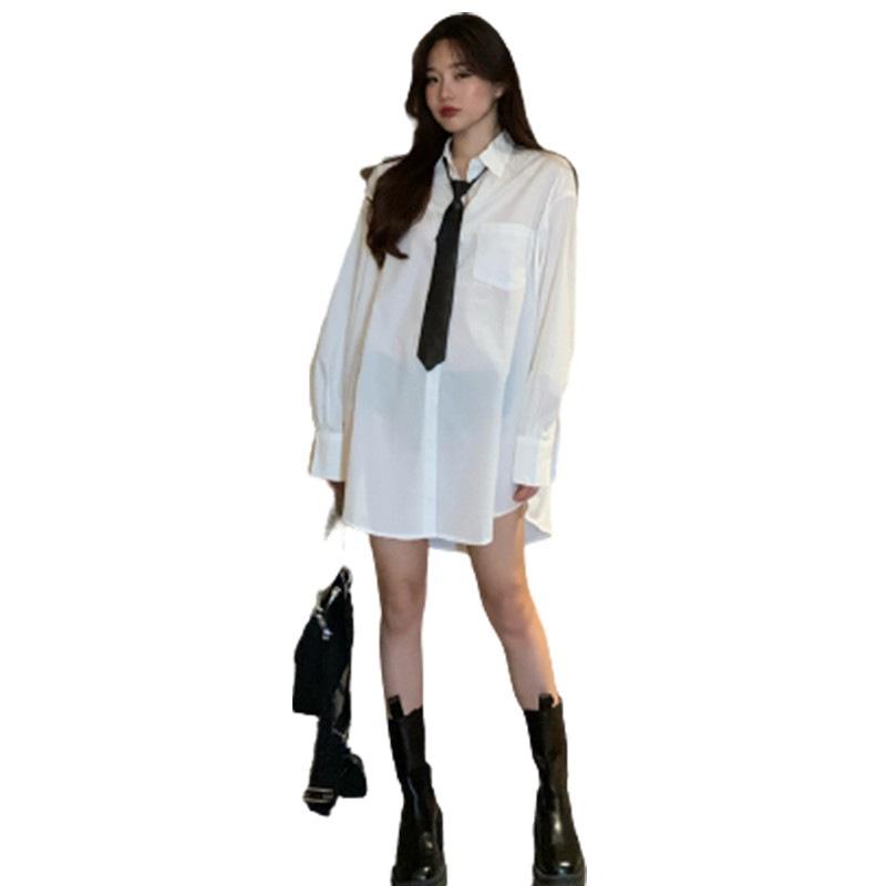2026 Women's New Spring Design Niche Shirt Tie Loose Long Sleeve White Shirt Top Spring and Autumn