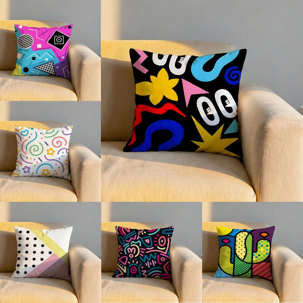 trendy color block splicing Cushion Cover Soft Reversible Durable Pillow Cover MultiScene Use for Home Car Daily Comfort