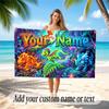 Dinosaur Theme Quick Dry Beach Towel Custom Name Text Print Large Sand Resistant Towel Beach Vacation