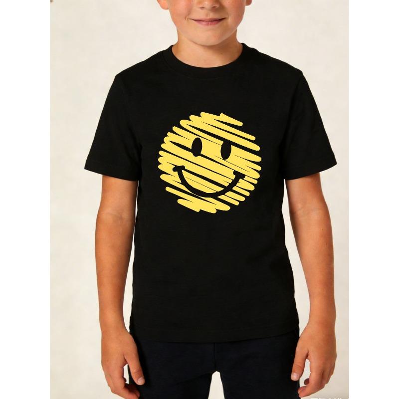 European sizes Boys' Youth Style Short Sleeve "a Full of Vitality Smiling Face T-Shirt, Graffiti Style Design, Wearing Happiness Directly" Themed