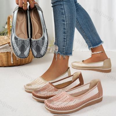 Fashion Hollow Breathable Stitching Women's 2025 Summer Flat Loafers Fashion Trend Versatile Shoes Comfortable Lightweight Single Shoes